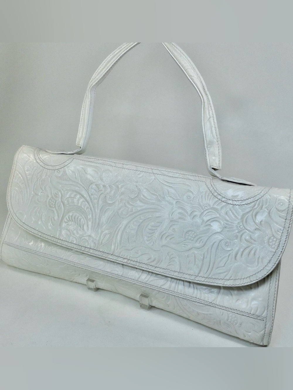 Vintage Fendi White Embossed Floral Leather Shoulder Bag Used On RUNWAY!!!!